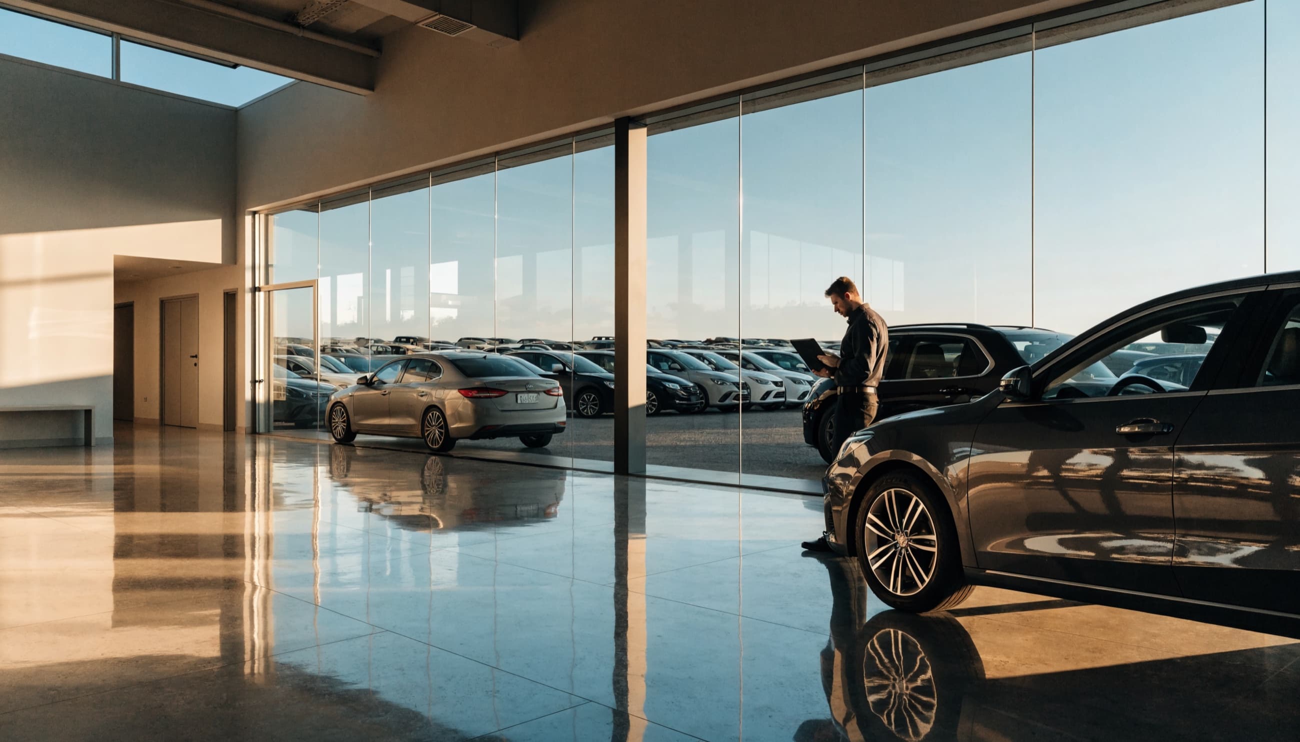 Modern dealership showroom and service drive operations